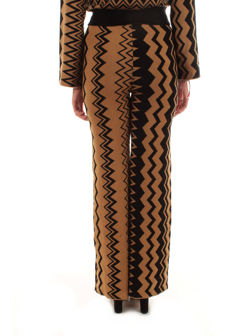 Akep pantalone in maglia flare da donna nero/marrone