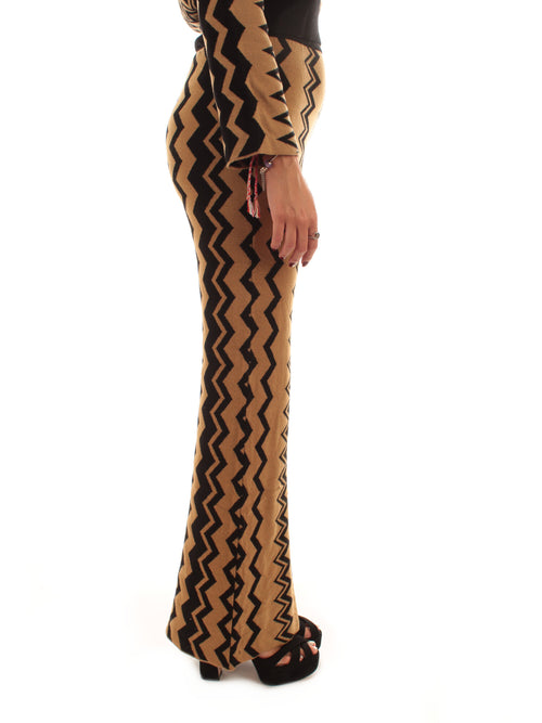 Akep pantalone in maglia flare da donna nero/marrone