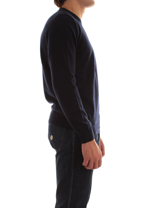 Woolrich maglione girocollo in pura lana da uomo melton blue