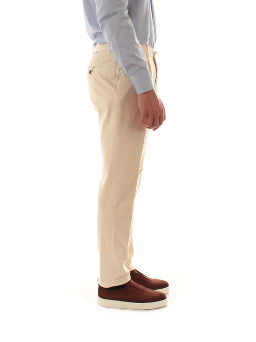 Incotex pantalone in velluto a coste da uomo avorio