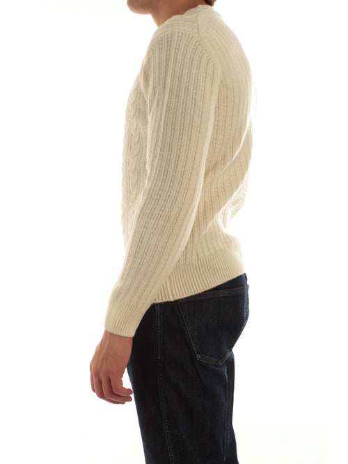 Mauro Ottaviani maglia girocollo a trecce da uomo bianco