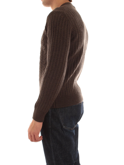 Mauro Ottaviani maglia girocollo a trecce da uomo noce melange