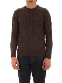 Mauro Ottaviani maglia girocollo a trecce da uomo noce melange