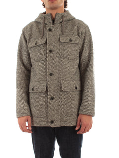 Herno parka lungo in herringbone da uomo grigio chiaro