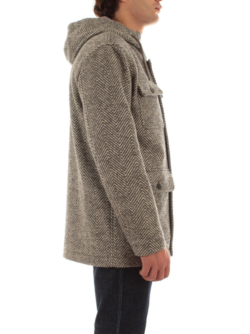 Herno parka lungo in herringbone da uomo grigio chiaro