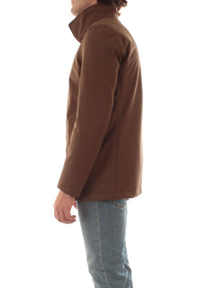 Herno carcoat in woolen melange twill e light faux fur da uomo marrone
