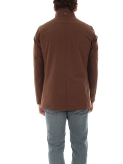 Herno carcoat in woolen melange twill e light faux fur da uomo marrone