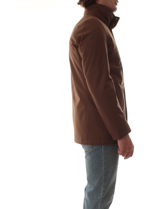 Herno carcoat in woolen melange twill e light faux fur da uomo marrone