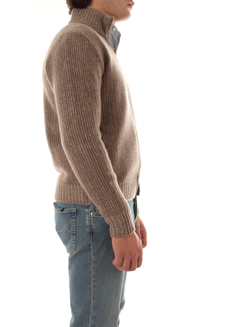 Fedeli cardigan in misto lana e cashmere da uomo tortora