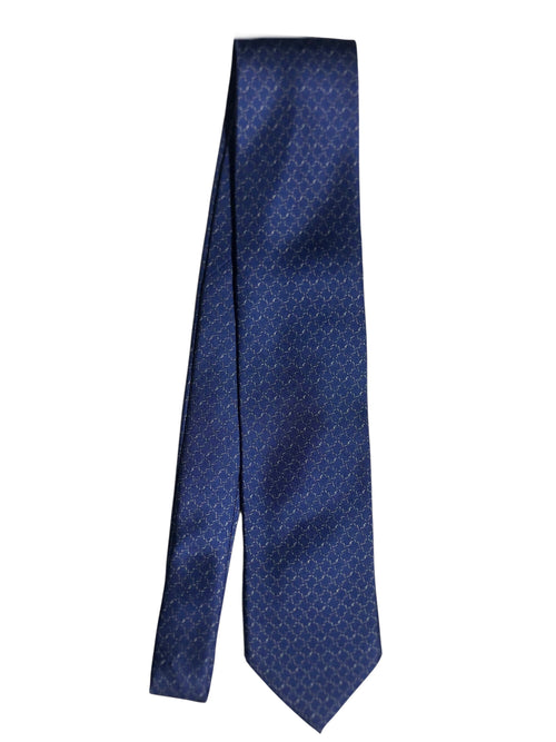 Fefè cravatta 3 pieghe da uomo in seta fondo blu con disegno a catena