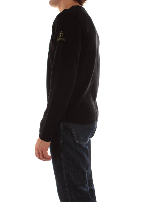 Premiata maglia girocollo in lana da uomo nero