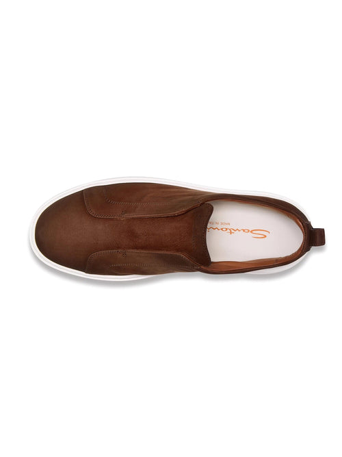 Santoni sneaker slip on in nabuk da uomo brown