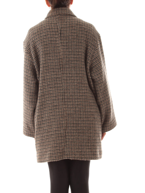 Emme Marella ZINNIA giaccone in panno di lana a quadri da donna testa di moro