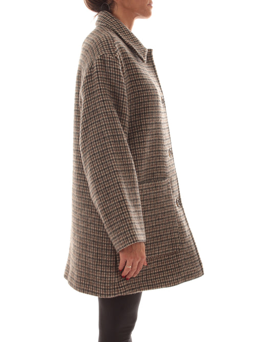 Emme Marella ZINNIA giaccone in panno di lana a quadri da donna testa di moro