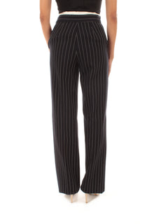 Emme Marella CARAFFA pantalone wide leg a vita alta da donna blu gessato