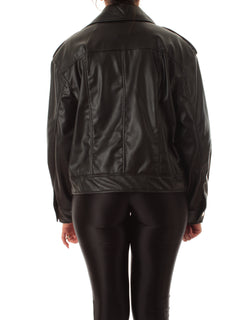 Emme Marella NURSE giacca-chiodo in similpelle da donna nero