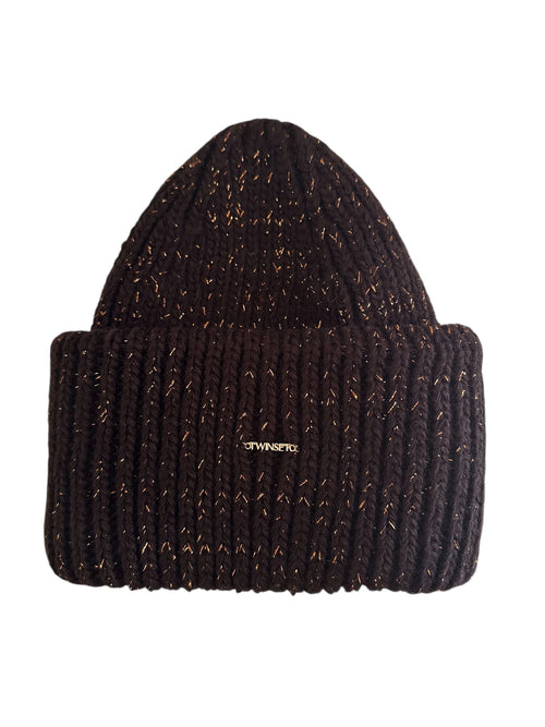 Twinset berretto in filato lurex da donna black/chocolate