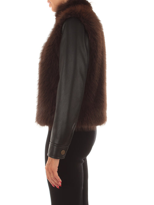 Twinset giubbino in faux fur da donna deep taupe/nero