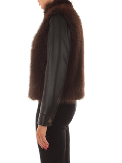 Twinset giubbino in faux fur da donna deep taupe/nero