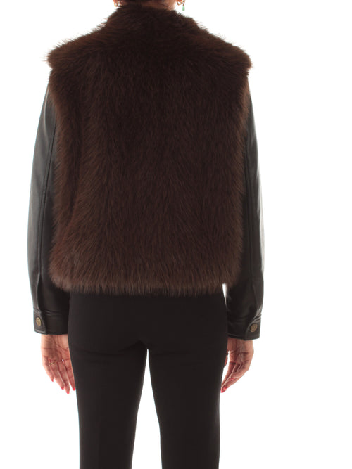 Twinset giubbino in faux fur da donna deep taupe/nero