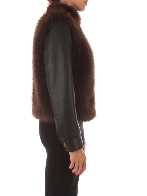 Twinset giubbino in faux fur da donna deep taupe/nero