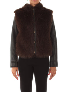 Twinset giubbino in faux fur da donna deep taupe/nero