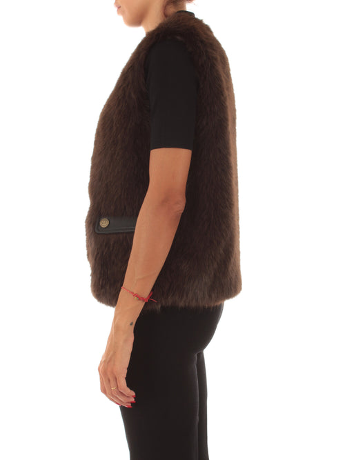 Twinset gilet in faux fur con bottoni da donna deep taupe/nero