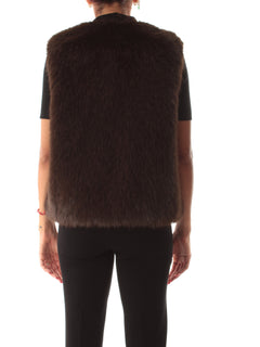 Twinset gilet in faux fur con bottoni da donna deep taupe/nero
