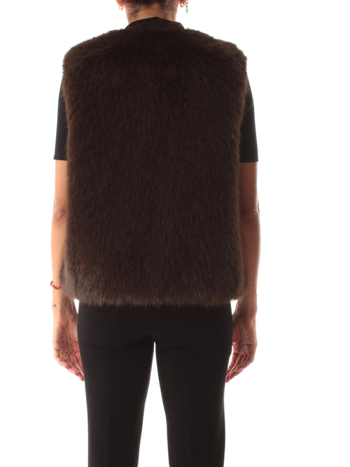 Twinset gilet in faux fur con bottoni da donna deep taupe/nero