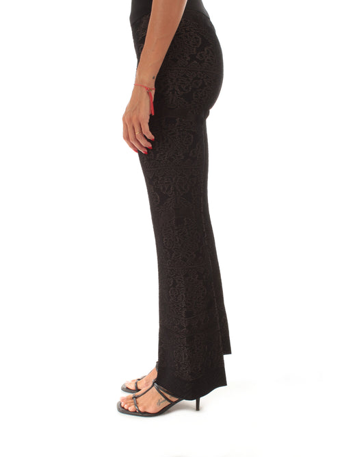 Twinset pantaloni flare in maglia traforata da donna nero