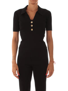 Twinset maglia a polo con bottoni gioiello da donna nero