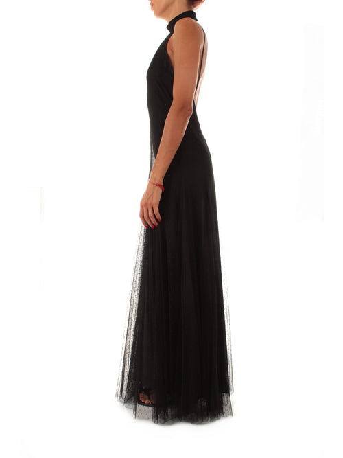 Twinset abito lungo in tulle plumetis da donna nero