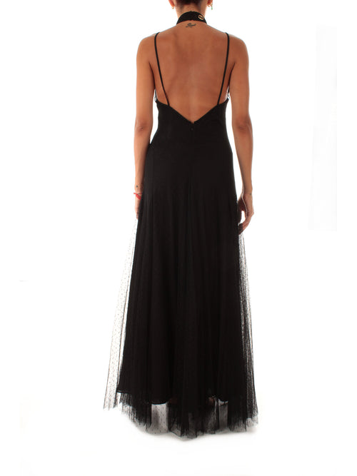 Twinset abito lungo in tulle plumetis da donna nero