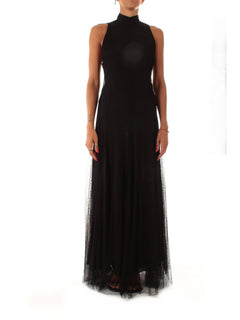 Twinset abito lungo in tulle plumetis da donna nero
