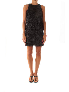 Twinset abito corto con frange di paillettes da donna nero