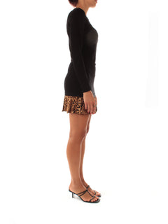 Twinset abito corto in maglia da donna st. animalier nero/coffee