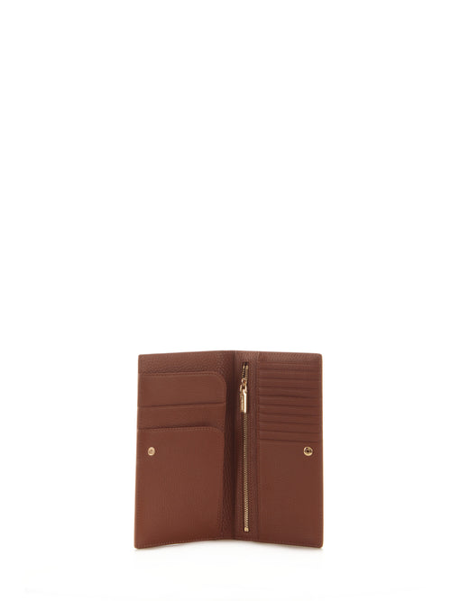 Coccinelle METALLIC SOFT portafoglio con porta documenti in pelle da donna cognac