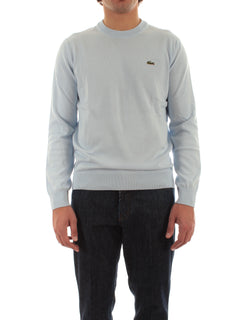 Lacoste pullover da uomo con collo rotondo in cotone organico azzurro