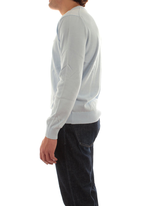 Lacoste pullover da uomo con collo rotondo in cotone organico azzurro