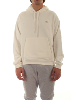 Lacoste felpa con cappuccio in tessuto pesante unisex bianco