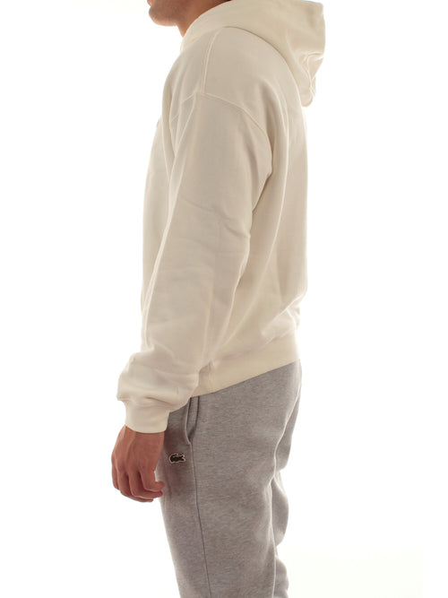 Lacoste felpa con cappuccio in tessuto pesante unisex bianco