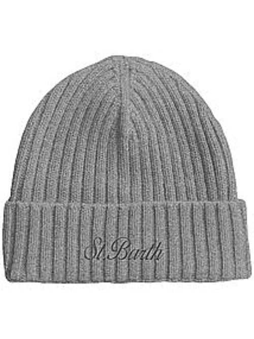 MC2 Saint Barth Wengen wool berretto con ricamo da uomo 15M GREY MELANGE