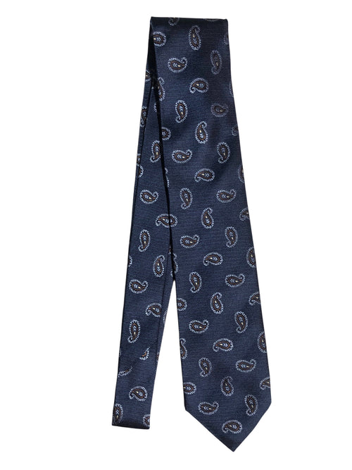 Barba cravatta 7 pieghe da uomo blu disegno cashmere