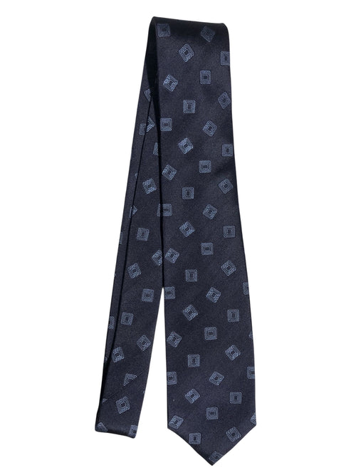 Barba cravatta 7 pieghe da uomo blu navy con disegno a quadri