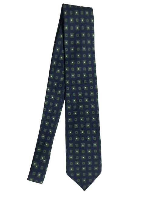 Barba cravatta 7 pieghe da uomo fondo blu disegno verde