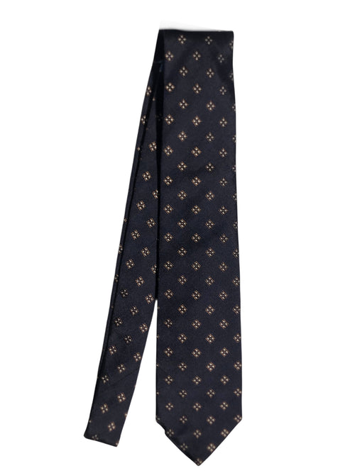 Barba cravatta 7 pieghe da uomo blu con disegno a fiori