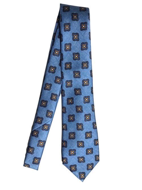 Kiton cravatta 7 pieghe in seta stampata avio da uomo