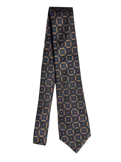 Kiton cravatta 7 pieghe in seta stampata petrolio da uomo