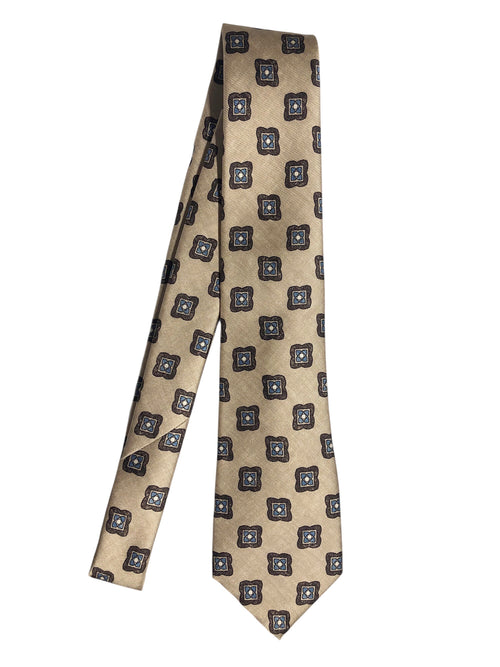 Kiton cravatta 7 pieghe in seta stampata beige da uomo