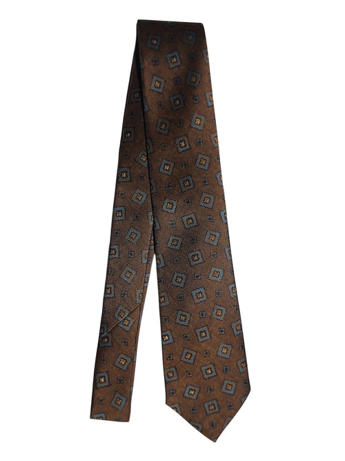 Kiton cravatta 7 pieghe in seta stampata marrone da uomo